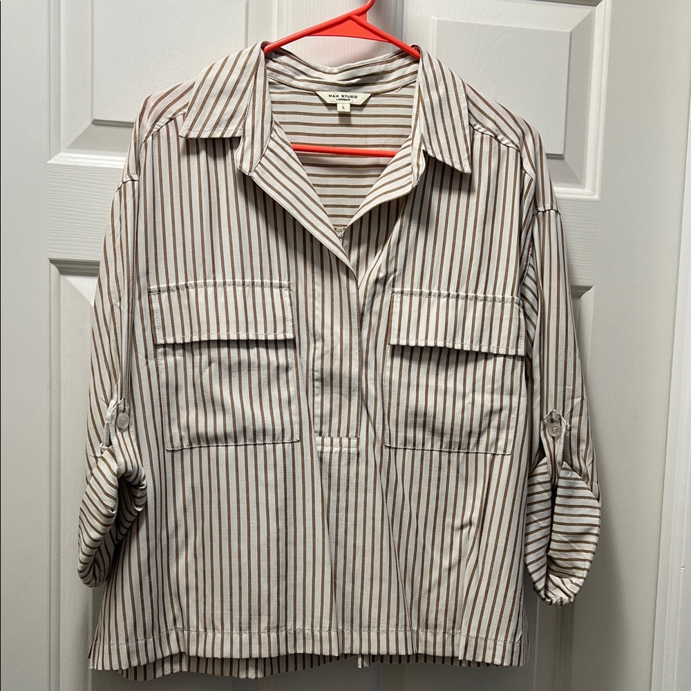Max Studio Brown and White Striped Shirt